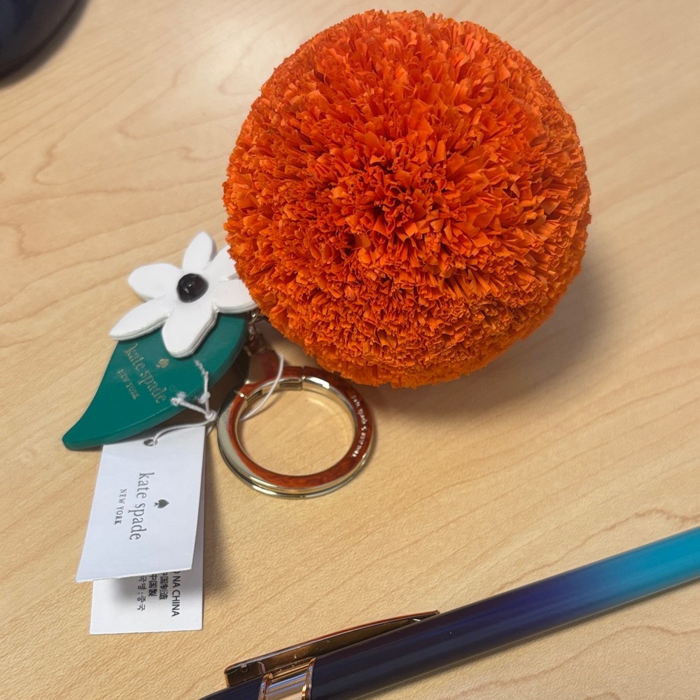 Kate Spade Orange Floral Pom Pom Keychain